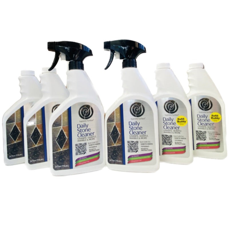 Supreme Surface® Daily Stone Cleaner for Granite, Quartz, Marble & More Refill Value (6) Pack with 2 sprayers. #sku-dsc-vp6-dailystonecleaner.